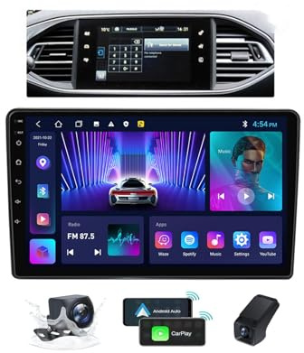 ZZPHKK Android 14 Autoradio Stereo Carplay für Peugeot 308 T9 308S 2013-2017 9,5 Zoll 2K Auflösung Touchscreen Radio mit Android Auto 4G WiFi BT 5.0 FM/RDS Lenkradsteuerung+Rückfahrkamera(B,M150CP)