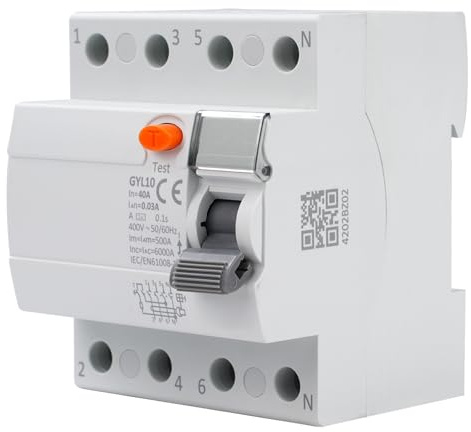 Jadeshay Fi Schutzschalter 40A 30mA 4 Polig Fi Schalter RCCB Fehlerstromschutzschalter Typ A Leitungsschutzschalter Mit Fehlerstromschutz AC400V GYL10-4P-40A-0.03A