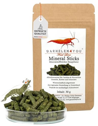 GARNELEN4YOU Mineral Sticks, Mineralfutter für Garnelen & Schnecken, 30 g | Hauptfutter für Caridina & Neocaridina, mit Calcium & Magnesium, auch für Krebse, mineralstoffreich, Made in Germany