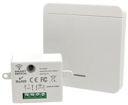Kit Interruptor Inalambrico con Transmisor y Receptor 10A 220V 433Mhz Interruptor de Luz Inalámbrico para Sala de Estar Dormitorio Cocina Lámpara de Hasta 1500W Control Remoto Hasta 50-200M No Batería