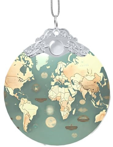 Weltkarte Retro Weihnachtskugel Ornament mit Haken, 8,4 cm Glasdekoration mit Vollverpackungsdruck