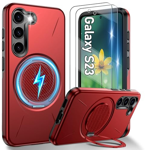 Gritup für Samsung Galaxy S23 Hülle für Magsafe mit 2 Stück HD-Bildschirmschutz, eingebauter Kickstand, Dual Layer Stoßdicht, Kamera Guard,Schutz in Militärqualität for S23 5g Case-Rot