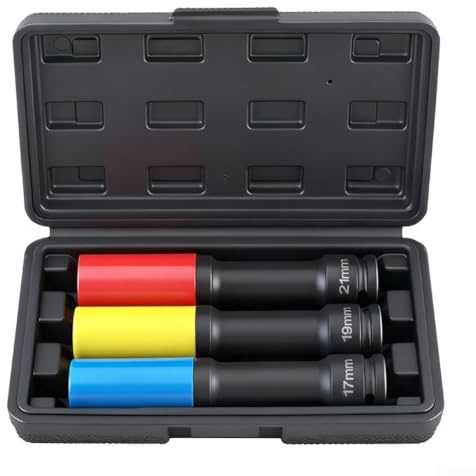 3tlg Radmuttern-Steckschlüsselsatz 1/2, 150 mm verlängerter Radmuttern-Steckschlüsselsatz 17 mm 19 mm 21 mm, Cr-Mo Schlagschrauber Nüsse Schonnüsse Radwechsel