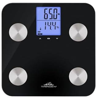 ETA Tracey Diagnose-Körperwaage digital I 180 kg I Körperfett- & BMI-Analyse I 10 Benutzer I Körperfett, Muskel-, Wasser- & Knochenmessung I BMI, LCD-Display I Sicherheitsglas I inkl. Batterien