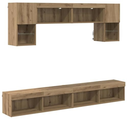 Foknhdi TV Lowboard Wandpaneel Artisan-Eiche 100 x 30 x 30 cm Modernes Design mit 6 LED TV Möbel Set Wohnzimmer Fernsehschrank für Living Room Bedroom Home Cinema