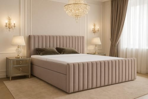 B&B HOME Boxspringbett Benito I, mit Bettkasten, Kopfteil und Topper, H3 Matratze mit Bonellfederung (velutto2)