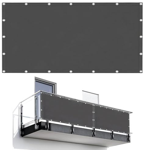 AJALGZ Balkon Sichtschutz 75x600cm 95% UV-Schutz Windschutz Balkonabdeckung Balkonbespannung mit Kabelbinder Und Kordel für Garten, Balkon, Terrasse&Geländer Balkonsichtschutz 75cm hoch, Anthrazit