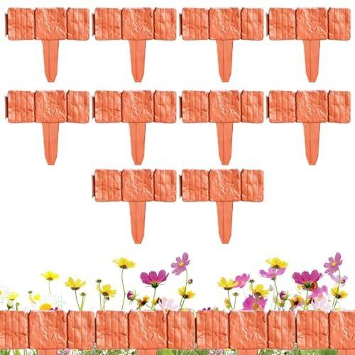 Stone Edging, Imitation Landscape Border, 10x9 Inches Picket with Interlocking Tabs, Gray Garden Divider, Cobblestone Effect with Hammer Design, Decorative Lawn Fence for Flower Bed