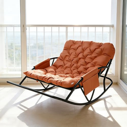 HomeMiYN Schaukelstuhl Oversized,relaxsessel mit dickem Kissen & Metallrahmen,Schwingsessel schaukelstuhl Relaxstuhl, schaukelsessel bis 240 kg belastbar für Wohnzimmer Schlafzimmer Babyzimmer,Orange