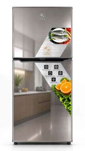 138L Double Door Refrigerator with Stainless Steel Door, 38L Freezer & 100L Refrigerator, Lockable Compact Fridge, Silver Finish, Energy Efficient Refrigerator for Home, Office, Bedroom and Apartment