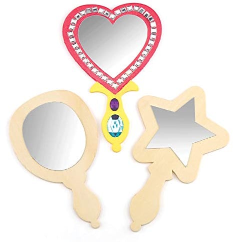 Baker Ross EF362 Wooden Mirror to Decorate and Personalise-assorted designs (Pack of 3), 16cm
