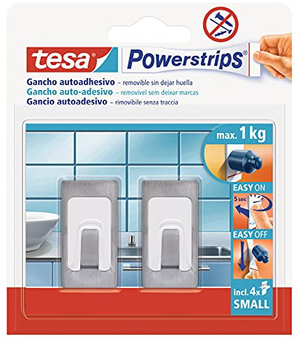 Tesa 57997-00001-01 Powerstrips Small Gancio Adesivo, Metallo/Plastica