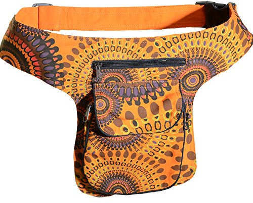 KUNST UND MAGIE Bauchtasche Mandala-Print Gürteltasche Festivaltasche, Orange, ca. 28 x 18 x 4 cm