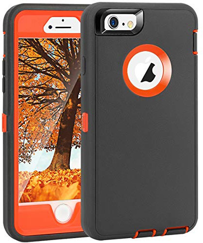 MAXCURY Crosstreesports iPhone 6 Case iPhone 6s Case Heavy Duty Shockproof Series Case for iPhone 6/6S (4.7)-V2 with Built-in Screen Protector Compatible with All US Carriers - Charcoal and Orange