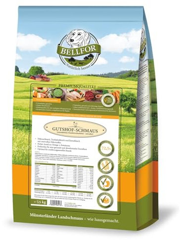 Bellfor Gutshof-Schmaus Trockenfutter mit Huhn Truthahn und Entenfleisch Getreidefrei 7,5 kg - Hoher Anteil an Omega-3-Fettsäuren Reich an natürlichen Vitaminen