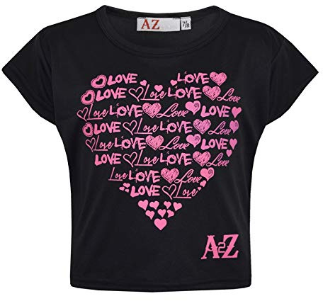 A2Z 4 Kids Girls Love Print T Shirt Soft - New Crop Top Love Black 13