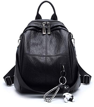 DEERWORD Damen Rucksack Taschen Frauen Elegant Tasche Stadtrucksack Rucksackhandtasche Vintage PU-Leder 3228 1-teilig set Schwarz V2
