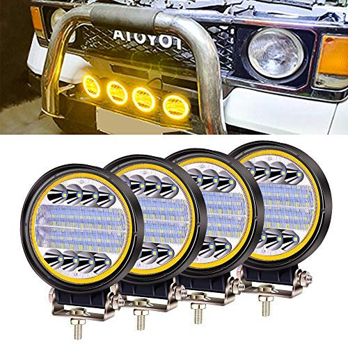 Biqing 2PCS LED Phare 12V 24V,4.5 Inch Phare de Travail Longue Portee LED 96W Projecteur de Travail Avec Ambre Angel Eyes Feux de 4x4 (4)