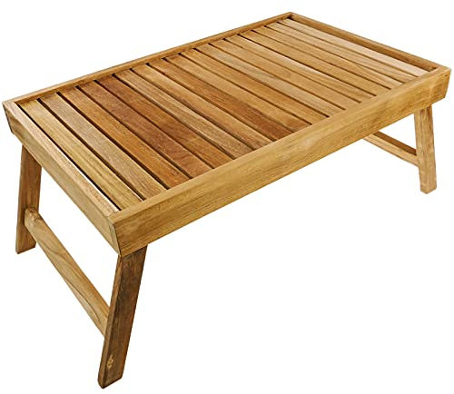 PrimeMatik - Bandeja para Cama 55 x 35 x 5 cm Plegable de Madera de Teca certificada