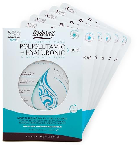 Ardaraz Maschere viso in tessuto con Acido Ialuronico Viso e Acido Poliglutammico. Maschera Viso Tessuto azione Idratante e Volumizzante. Set maschere viso coreane da 5.