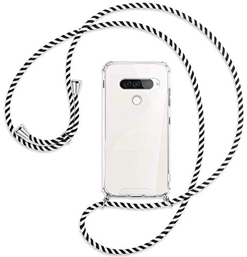 mtb more energy® Handykette kompatibel mit LG G8S ThinQ (LM-G810, 6.21'') - Black & White - Smartphone Hülle zum Umhängen - Anti Shock Full TPU Case