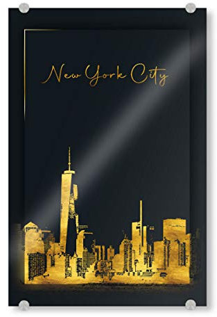artboxONE Acrylglasbild 150x100 cm Städte New York in Gold Panorama Bild hinter Acrylglas - Bild Amerika City