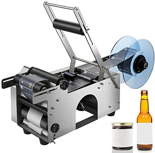 VEVOR MT-50 Halbautomatische runde Flaschenetikettiermaschine, einstellbarer Flaschenetikettierer, 50 Stück/min Etikettenapplikator für Flaschen 12-90 mm