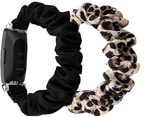 (2er-Pack) Chofit Armband kompatibel mit Fitbit Inspire 2/Inspire HR/Inspire Straps, Ersatz-Haargummis für Damen, für Inspire 2 Fitness Tracker (Schwarz+Leopard, Klein)