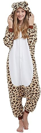 SimZoo Erwachsener Tier-Einteiler-Pyjama, Leoparden-Kostüm-Nachtwäsche für Männer und Frauen, Unisex-Einteiler-Heimkleidung Medium