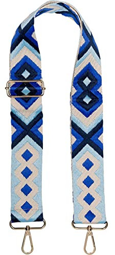 styleBREAKER Taschen Schulterriemen verstellbar mit Buntem Ethno Muster, Wechsel Taschengurt, Karabiner, Handyband 02013024, Farbe:Dunkelblau-Blau-Beige