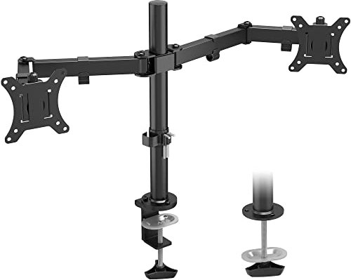 BONTEC PC-Monitorhalterung für 2 Monitore von 13 – 32 Zoll, PC-Monitorarm höhenverstellbar, drehbar und drehbar, neigbar, maximale Belastung 10 kg pro Arm, 2 Montageoptionen, VESA 75/100