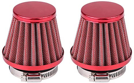 ETOPARS 2 X Rosso Filtro Aria Moto Universale Kit Filtro Aspirazione Aria Moto 48mm 49mm 50mm Morsetto Fredda Induzione Filtro dell'Aria Cono Moto Scooter