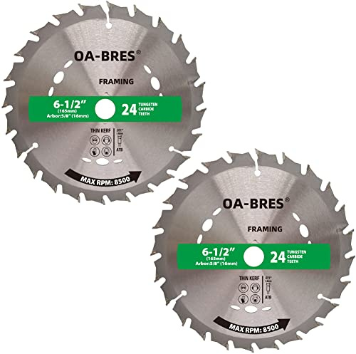 6-1/2-Inch 24-Tooth Circular Saw Blade with 5/8-Inch Arbor, TCT ATB Framing Blade for Wood Fast Cutting (2-Pack)