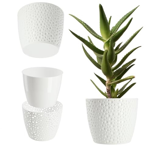 KADAX Blumentopf aus Kunststoff, ⌀ 11 – 21 cm, 5 Farben, einfacher Topf, robuster Pflanztopf, Pflanzkübel, runder Blumentopfschutz für Farn (⌀ 13cm, Weiß)
