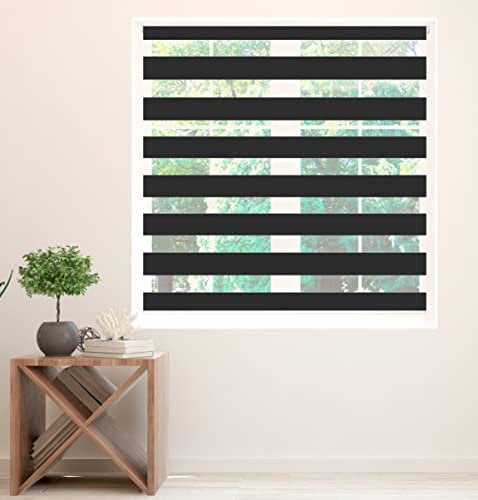 Zebra Blind Day and Night Roller Blind Aluminium Frame Dual Layer Fabric Modern Window Blind Easy to Install Easy Clean Privacy Living Room Kitchen Bedroom Bathroom 155 cm Drop (Black, 225cm Width)