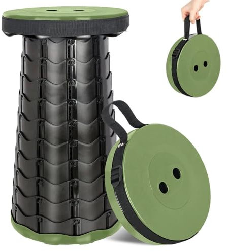 Fishtec - Teleskop-Klapphocker, höhenverstellbar 6-44,5 cm, ABS-beständig 130 kg, tragbar 1,28 kg, Ø25,5 cm, Schultergurt, Camping, Angeln, Picknick, Schwarz/Grün