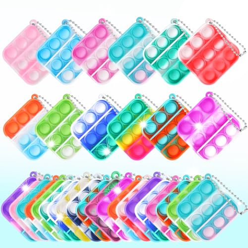 32 Stück Mini Silikon Schlüsselanhänger Toys, Mini Squeeze Pop Push It Fidget Toys, Spielzeug mit Schlüsselbund, Poppet Bubble Finger Toys Stress Reliever Anti-Angst für Kinder Erwachsene