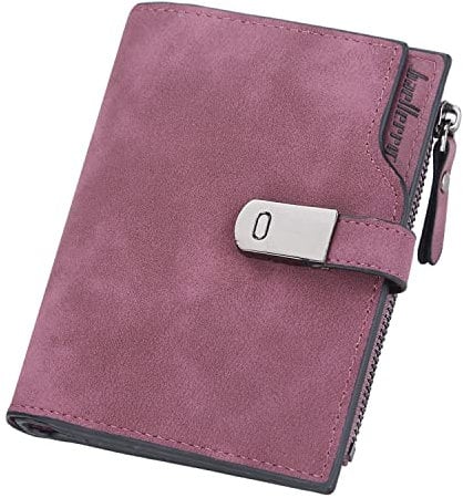 ANYWN Geldtasche Damen Klein, Geldbeutel klein, kleines Portemonnaie aus glattem und weichem Kunstleder-Magnetschnalle Mini Geldbörse Damen mit Reißverschluss und Kartenfächer Weinrot