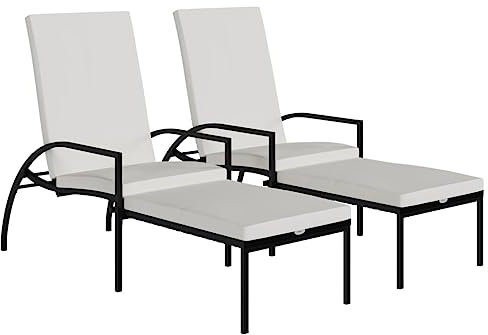 vidaXL Sonnenliegen 2 Stk. mit Fußhocker PE-Rattan Schwarz