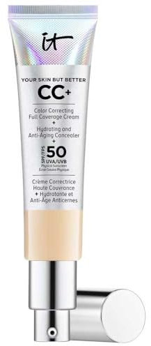 IT Cosmetics, Crème CC+ Anti-Âge Your Skin But Better, Haute Couvrance, Waterproof, Enrichi en Peptides, Collagène & Vitamines, Fini Naturel, 32 ml, Teinte : Light