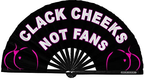 Rave Wearhouse Rave Fan - UV Glow Large Bamboo Folding Hand Fan for Men/Women Fan for EDM, Music Festival,Club,Event,Dance, Clack Cheeks Not Fans, Large