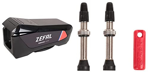 ZEFAL Compresseur d'Air pour Pneus Vélo Tubeless - Pompe Compacte 16 Bar - Mixte Adulte, Noir - Avec 2 Valves Tubeless Argent 45 mm