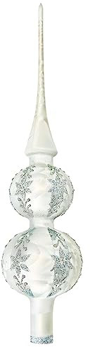 Dekohelden24 Lauschaer Christbaumschmuck - Christbaumdoppelspitze Silber Eislack mit Glitter Dekor in Silber, Länge ca. 30 cm