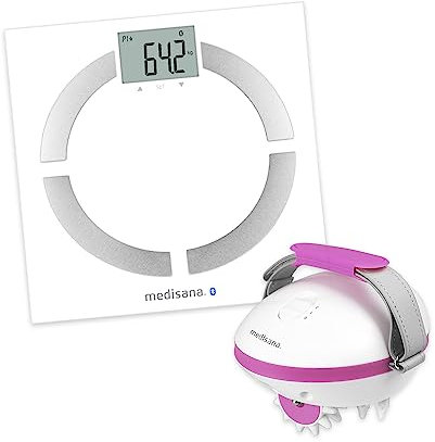 medisana AC 850 masajeador anticelulítico para piel más firme con 6 rodillos giratorios y 2 intensidades de masaje + BS 444 connect báscula de análisis corporal con Bluetooth y app de análisis