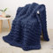 Chunky Knit Blanket, Chunky Knit Strickdecke Grob Soft Throw Blanket, Cozy Cable Knit Blanket 100% Hand Armstricken Wolle Crochet Blanket Dicke Wolle Sofa Bed Weighted Thick Woven -Navy Blue 50x60in