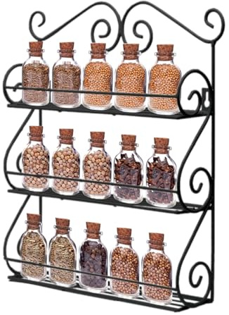 LEUTED Gewürzregal Wand aus Metall, 3 Etagen Küchenregal Hängend | Gewürzregal Wand aus Metall mit 3 Etagen für Gewürzgläser, Gewürzdosen, Ölflaschen und Küchen Organizer.