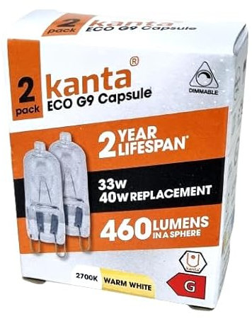 kanta 2 x G9 40w Replacement Halogen Bulbs for Porcelain Electric Wax Melt Burners & Aroma Lamps (33W), KL484 - S19002
