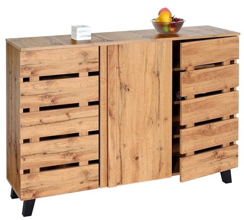 Mendler Sideboard HWC-M46, Kommode Schrank Anrichte, 3 Türen 8 Staufächer 88x120x34cm, naturfarben