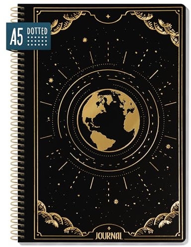 paper&you® Bullet Journal dotted A5 mit Spiralbindung New Adventures 160 Seiten, Notizbuch gepunktet mit Spirale, College-Block, Spiral-Block, Notizblock - nachhaltig & klimafreundlich