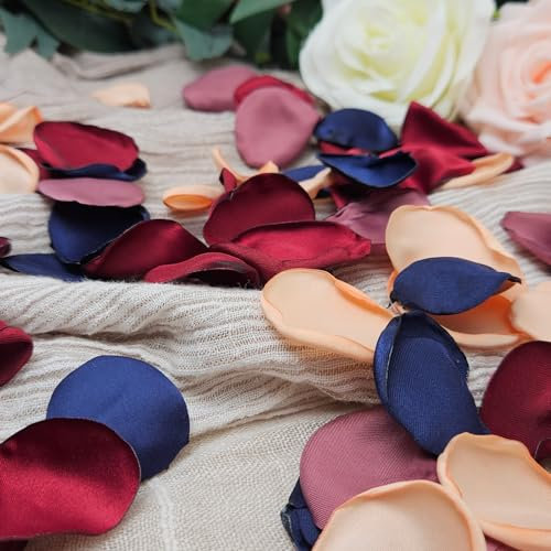 ZYOOO 200 Stück Künstliche Rosenblätter Burgunderrot Champange Dunkelblau,Blütenblätter Seide Stoffblätter Romantische Dekoration für Hochzeiten,Tischdeko,Geschenkboxen dekorieren